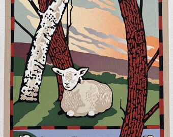 Screen Print "Counting Sheep" Limited Edition Handmade Fine Art