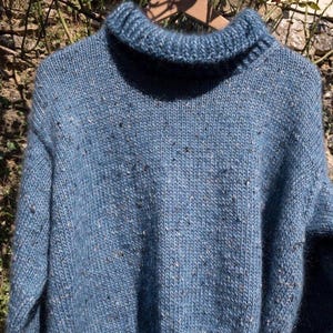 Blue Tweed Hand Knit Jumper - Alpaca Merino Wool Mohair Women’s Sweater