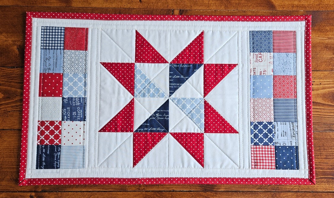 Red White & Blue Patchwork Star Small Table Runner Quilt - Etsy