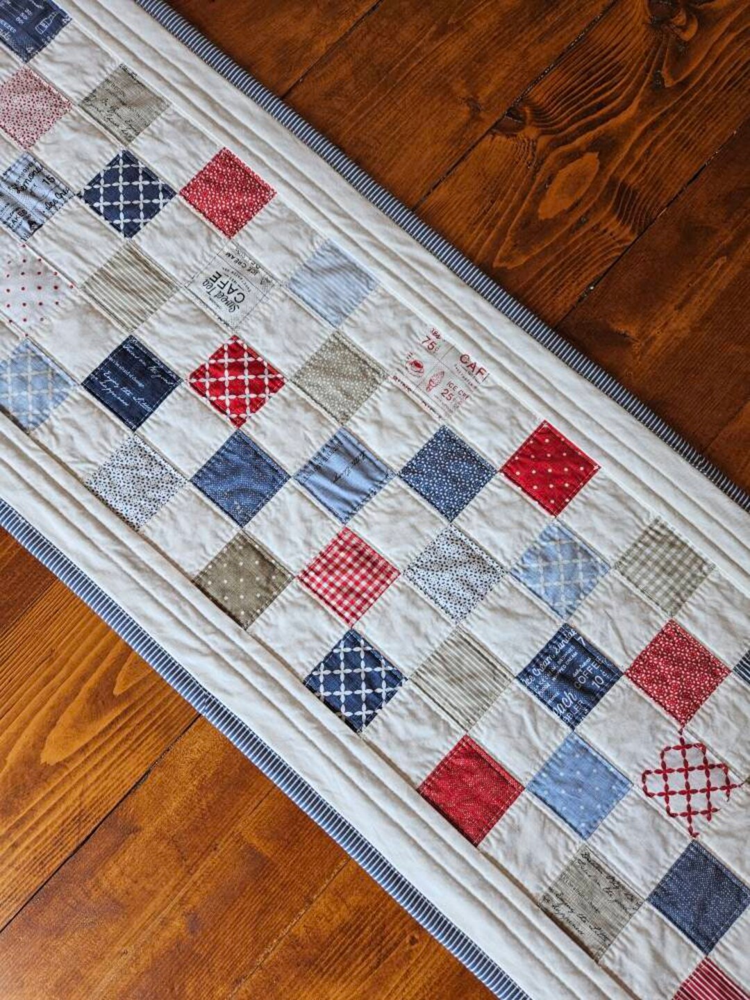 Patriotic Patchwork Table Runner Red White and Blue Table - Etsy