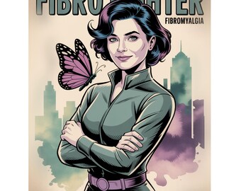 Konsttryck om fibromyalgimedvetenhet: Illustration av stärkande kvinna (PNG och JPEG)