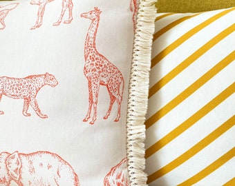 Animal Cushion | Africa Tassel Cushion | Kids Cushion | Safari Kids Decor | Neutral Nursery Decor | Cotton Scatter Cushion | Kids Textiles |