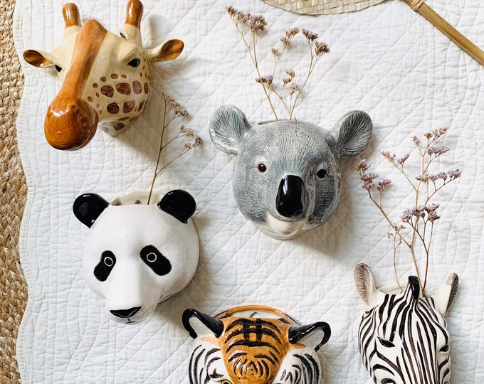 Quail Ceramic Animal Head Wall Vase, Animal Head, Hand Painted Ceramic