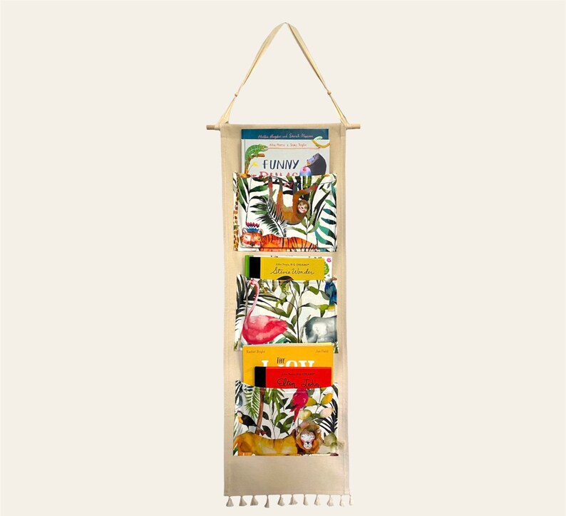 Rangement mural jungle, rangement pour enfants, rangement mural pour chambre d'enfant, jouet, accessoires, rangement pour couches, organisateur de poche mural, décor de chambre d'enfant Safari image 2