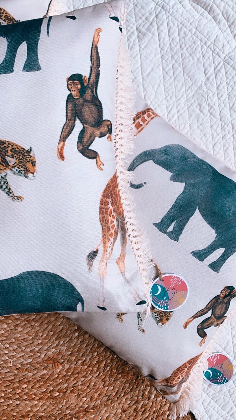 Safari Animal Tassel Cushion Boho Cushion Kids Cushion Etsy