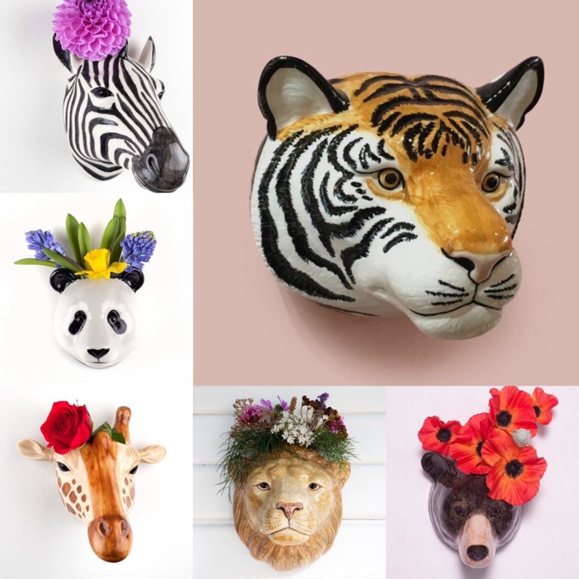 Ceramic Animal Head Wall Vase Animal Head Hand painted Etsy