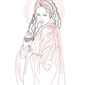 Maria Magdalene mit Glas aus dem ersten Jahrhundert - Line Art Portrait - Poster Kunst