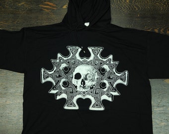 Vintage Nappy Threads Skull Broach - Black Long Sleeve Hoodie Tee Shirt - Ancient  Artifact Skeleton Gothic Rocker Punk Art XL / Extra Large