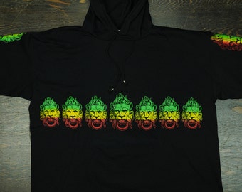 Vintage Nappy Threads Rasta Ring Lion - Black Long Sleeve Hoodie Tee Shirt - Rastafari Reggae Music Bob Marley Marijuana - XL / Extra Large