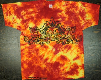 Vintage Nappy Threads Dragon Head - Fire Earth Tie Dye Short Sleeve Tee Shirt  Future Indian Primitive Tribal Tattoo Festival XL Extra Large