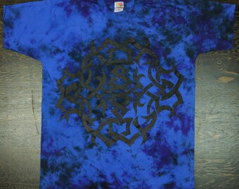 Vintage Nappy Threads Tribal 5 - Blue Tye Dye Short Sleeve Tee Shirt - Alternative Rocker Punk Cultural Tattoo Music Art - XL / Extra Large