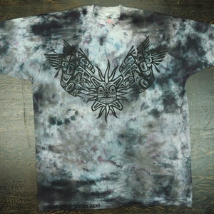 Vintage Nappy Threads Native Tribal on Grey Tye Dye Short Sleeve Tee Shirt - Eagle Sun God North American Indian Totem Art XL / Extra Large