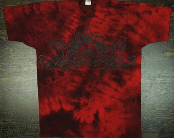 Vintage Nappy Threads Dragon Head - Red Tie Dye Short Sleeve Tee Shirt - Future Indian Primitive Tribal Tattoo Festival Rock  XL Extra Large