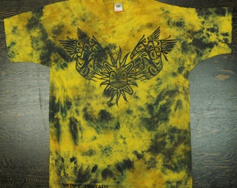 Vintage Nappy Threads Native Tribal - Bronze Tye Dye Short Sleeve Tee Shirt - Eagle Sun God North American Indian Totem Art XL / Extra Large