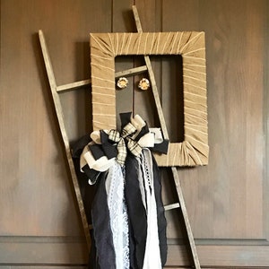 Farmhouse Wreath, Buffalo Plaid Wall Decor, Rag Bow Wreath, Farmhouse Door, Burlap Wreath, Rustic Kitchen Wall Hanging, Black & White Plaid