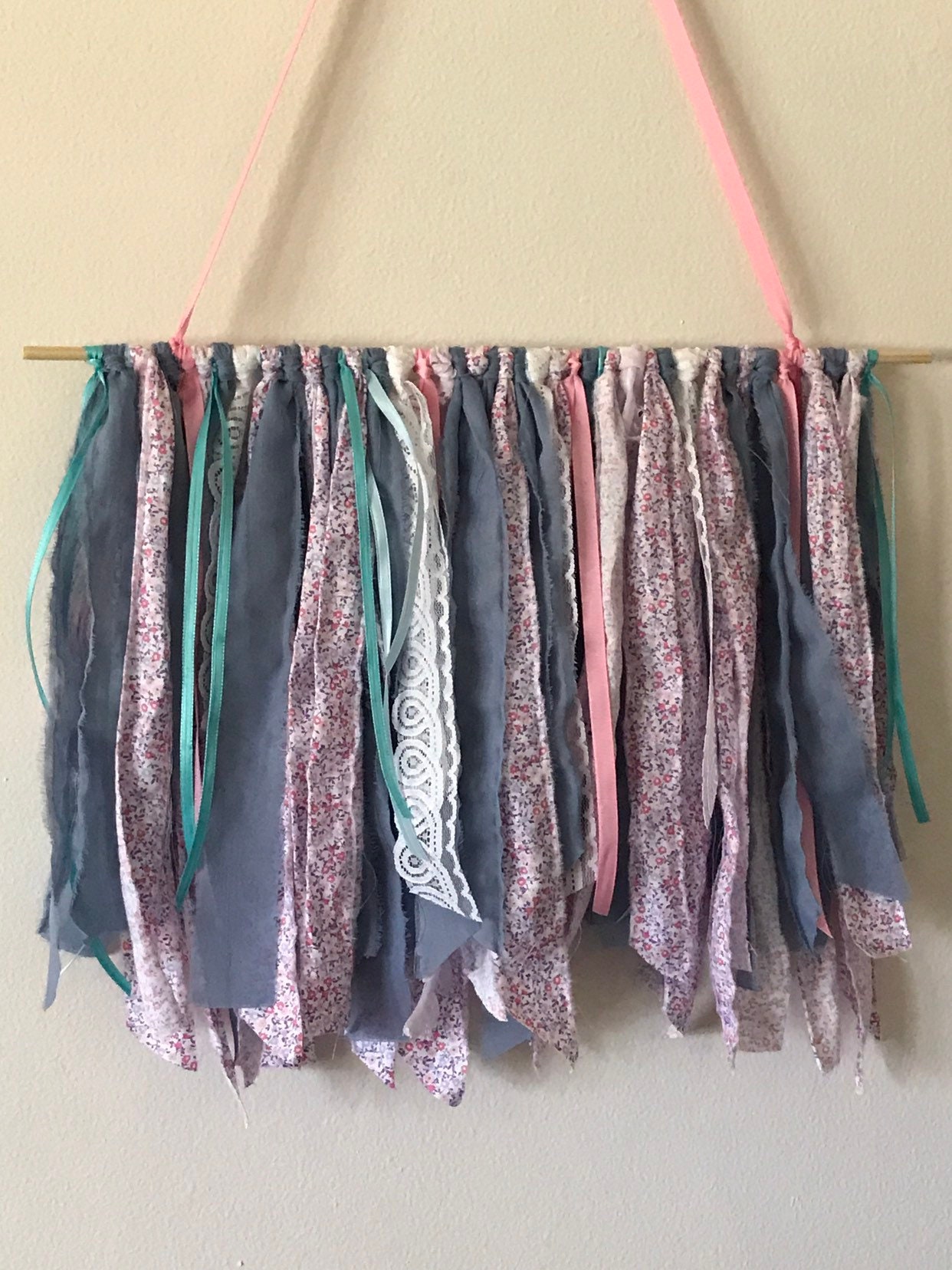Fabric Wall Hanging, Hanging Photo Holder, Pink Nursery Wall Decor ...