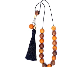 KOMBOLOI Wooden and Natural Stone Komboloi, 17+2 Beads, Adjustable to a Mala Bracelet