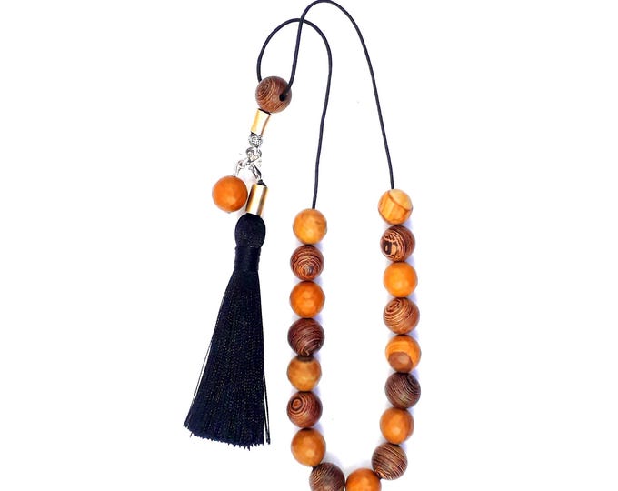 KOMBOLOI Wooden and Natural Stone Komboloi, 17+2 Beads, Adjustable to a Mala Bracelet