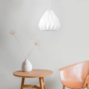 Linen Pendant Lamp with PLUG-IN Cord / Ambient Lighting - Origami Lampshade- MISAKI01