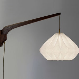 Swing Arm Pendant Lamp / Mid Century Style lamp/ Wall lamp /100% White Linen Fabric Pendant Lampshade