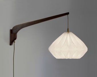 Swing Arm Pendant Lamp / Mid Century Style lamp/ Wall lamp /100% White Linen Fabric Pendant Lampshade