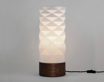 Modern Geometric Table Lamp / 100% Linen Lampshade with Wooden Base
