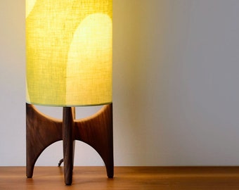 Table Lamp / Linen Lampshade / Wood Lamp / Black Walnut / 100% Linen Shade