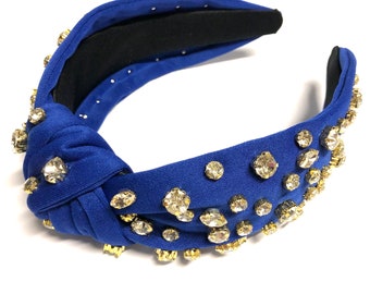 School Spirit,Royal Blue Headband,Rhinestone Headband,Embellished Knotted Headband,Game Day Headband,Football Headbands,College Headbands,