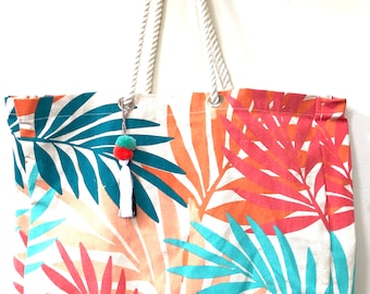 Canvas Tote Bag,Canvase Beach Tote,Beach Tote Bag,Beach Bag,Beach Tote Bag for Women,Hawaiian Print, Weekend Bag,Beach Bag,Tropical Print