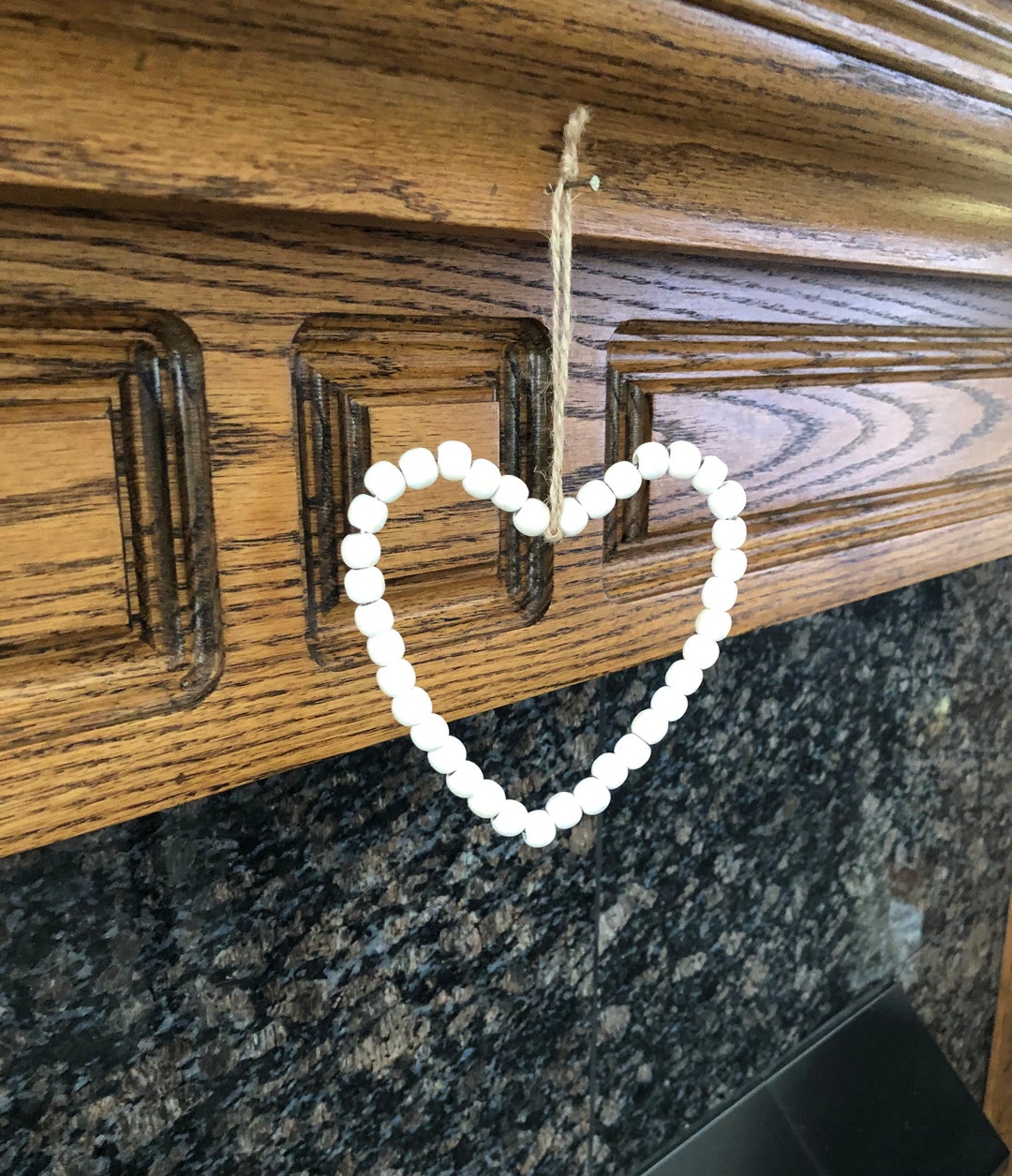 Set of 2 Natural Wood Bead Heart Wreaths,valentine's Day Decor,farmhouse Style,hanging Heart,diy