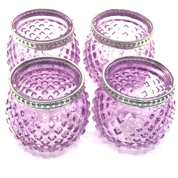 Set of 4 Candle Holders + 4 Tea Candles,Candle favor, Hobnail Votive,Wedding Votive,Outdoor Candles,Halloween Tablescape,