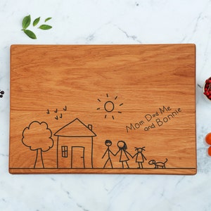 Personalized Child's Drawing on a Cutting Board, Custom Children Artwork, Mom Gift From Kids, Dad Gifts, Teacher Gift, Fathers Day Gifts