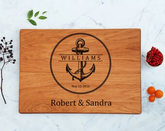 Personalized Cutting Board, Engagement Couple Gift, Custom Wedding Present, Nautical, Sailor, Captain, Engraved Wood, Anchor, Father Gift