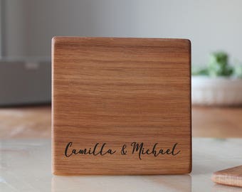 Personalized Coasters, Custom Coasters Set, Wedding Favors, Engagement Gift For Couple, Drink Coasters, Housewarming Present, Engraved Wood