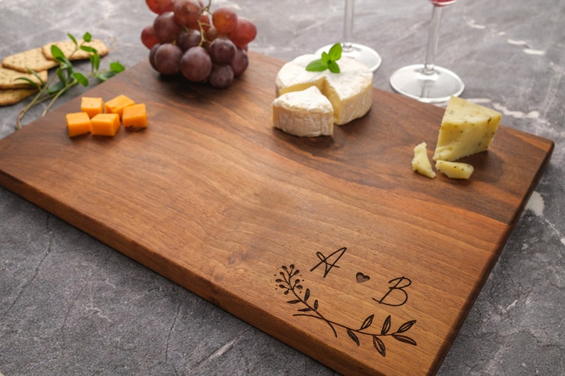 Custom Cutting Board, Personalized Cheese Board, Engagement Gift, Wedding, Bridal Shower Present, Couple Initials, Engraved Wood Charcuterie image 2