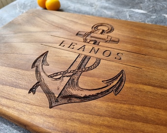 Personalized Cutting Board, Engagement Gift For Couple, Unique Wedding Gift, Engraved Anchor, Custom Nautical Gifts, Sailor - Captain Gifts