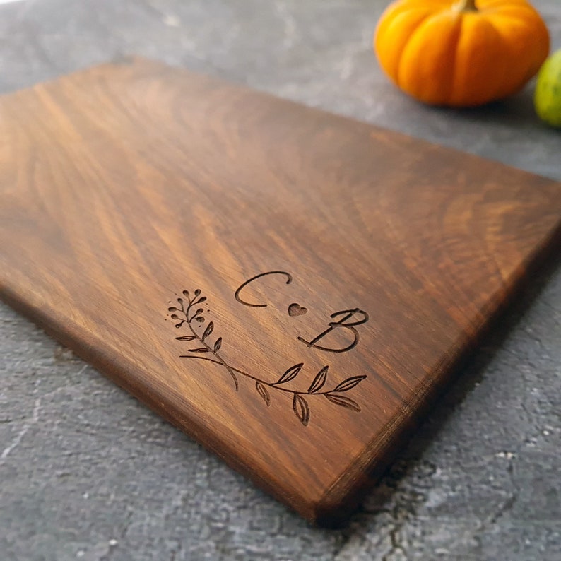 Custom Cutting Board, Personalized Cheese Board, Engagement Gift, Wedding, Bridal Shower Present, Couple Initials, Engraved Wood Charcuterie 