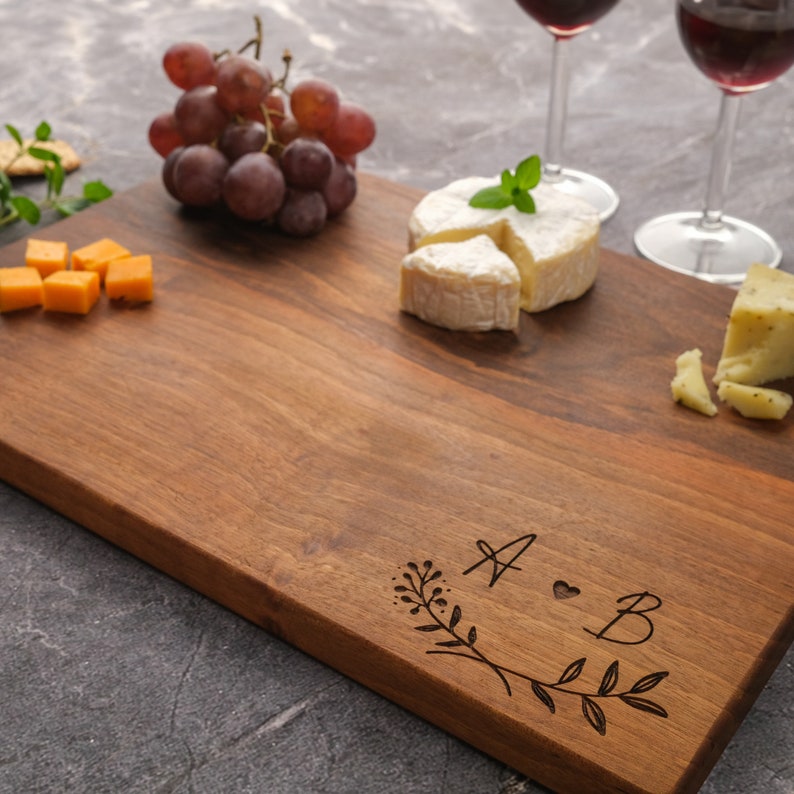 Custom Cutting Board, Personalized Cheese Board, Engagement Gift, Wedding, Bridal Shower Present, Couple Initials, Engraved Wood Charcuterie image 4