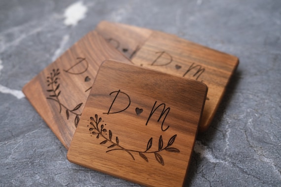 1-5 PCS Walnut Coasters with Holder Engraved Wooden Coasters,Personalized  Couples Anniversary,Custom Walnut Coaster,Personalized coaster