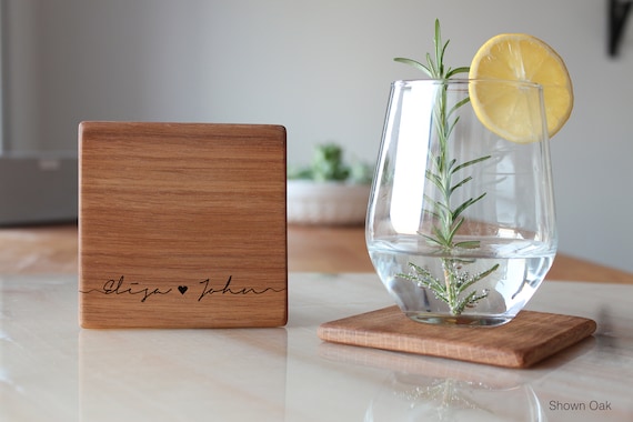 Personalized Coaster Set, Custom Wood Coaster Set, Wedding Gift For Couple, Engagement Gift, Bridal Shower Present, Engraved Drink Coasters