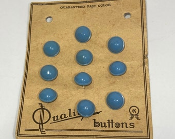 Vintage Blue Buttons on Original Card, Quality Buttons, Craft Buttons, Antique Buttons,
