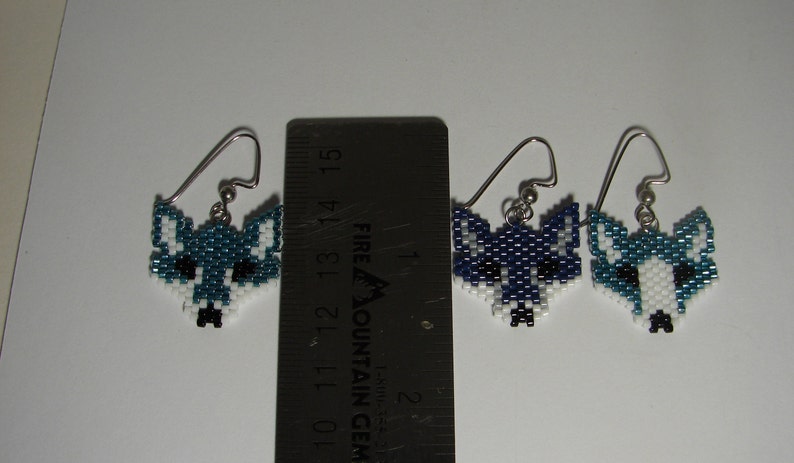 Fox Earrings, Seed Bead Fox Earrings, Teal Fox Earrings, Navy Blue Fox Earrings, Peyote Fox Earrings. Coyote Earrings image 7