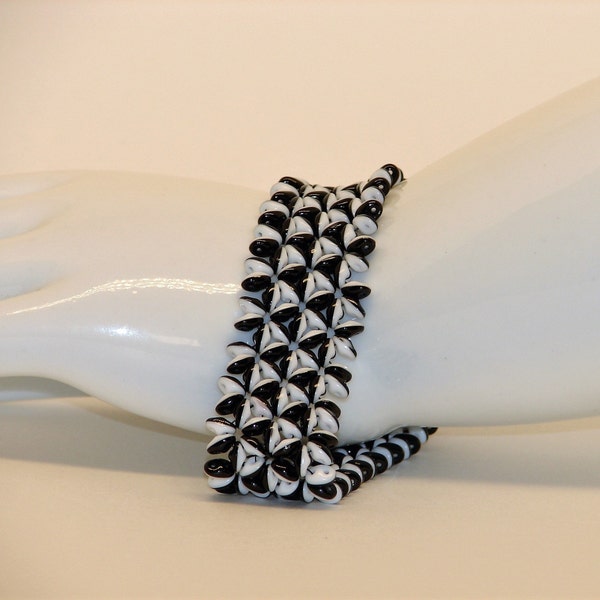 Black and White Bracelet, SuperDuo Black and White Bracelet, Woven Bracelet, Cuff Bracelet, Fashion Bracelet