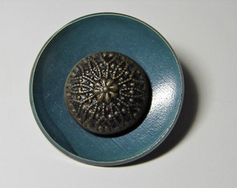 Vintage Blue Button (1), Vintage Button, Extra Large Blue Button, Coat Button, Blue Button with antique Brass