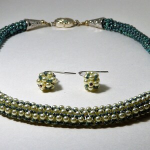 Pearl Necklace, Marbled Turquoise/Pearl Necklace, Necklace Set, Tubular Peyote Necklace, JewelrybyHelenB