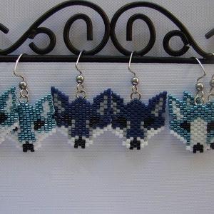 Fox Earrings, Seed Bead Fox Earrings, Teal Fox Earrings, Navy Blue Fox Earrings, Peyote Fox Earrings. Coyote Earrings image 4