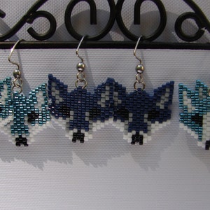 Fox Earrings, Seed Bead Fox Earrings, Teal Fox Earrings, Navy Blue Fox Earrings, Peyote Fox Earrings. Coyote Earrings image 2