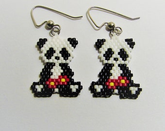 Panda Bear Earrings, Seed Bead Panda Earrings, Panda Bear, Animal Earrings, Chinese Panda Bear Earrings