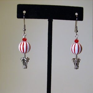 Hot Air Balloon Earrings, Christmas Earrings, Holiday Jewelry, Red/White Hot Air Balloon Earrings