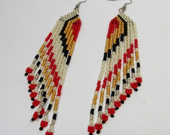 Native American Indian Earrings, Seed Bead American Indian Earrings, Indian Jewelry, Red, Black, Yellow Earrings, Tribal Earrings